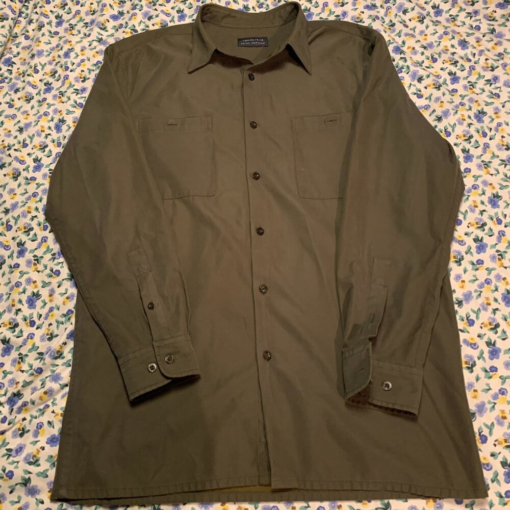Vanderbilt Men’s Button-Up Shirt – Olive Green – Medium fit